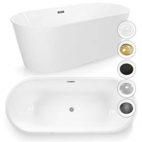 Wanna wolnostojąca biała owalna Akrylowa 170 x 78 x 60 cm + syfon  JUPITER