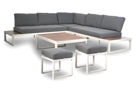 Zestaw Mebli Ogrodowych San Diego Aluminiowy  Zestaw Ogrodowy z Aluminium Narożnik Stolik Pufy 