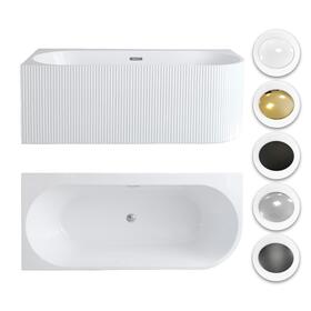 Wanna wolnostojąca przyścienna NAROŻNA PULA Lewa Prążkowana 160 x 75 x 58 cm biała system przelewowy 