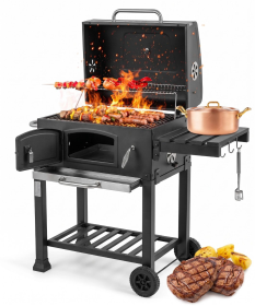 Grill ogrodowy węglowy ruszt żeliwny wózek Carbo - Angus PREMIUM