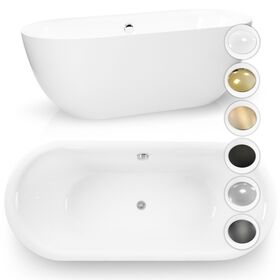 Wanna wolnostojąca 150 x 75 cm biała owalna akrylowa + syfon BARI