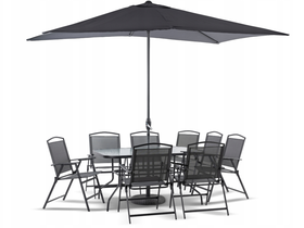 Kompletny Zestaw Ogrodowy Risari, Stół 160 cm plus 8 krzeseł, parasol Składany