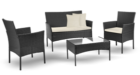 Zestaw ogrodowy Natalia Czarny sofa 2 fotele stolik kawowy 