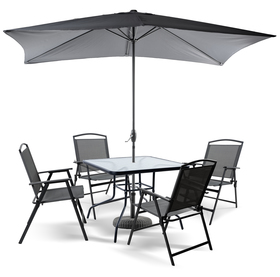 Kompletny Zestaw Ogrodowy Risari, Stół 90 cm plus 4 krzeseł, parasol Składany