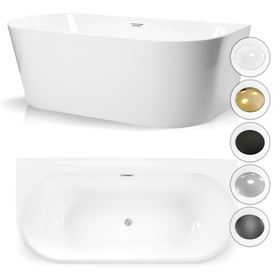 Wanna wolnostojąca przyścienna 160 x 75 cm biała system przelewowy Pari