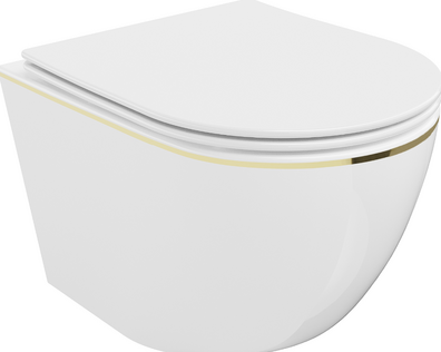 Corciano COVE RIMLESS MISKA WC DESKA WOLNOOPADAJĄCA DUROPLAST SLIM ZŁOTA WZÓR Corciano COVE RIMLESS MISKA WC DESKA WOLNOOPADAJĄCA DUROPLAST SLIM ZŁOTA WZÓR