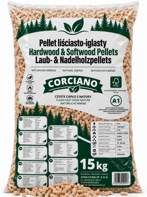 Pellet drzewny Corciano Opał zimowy Paleta 900 kg MIX Brzoza + Sosna