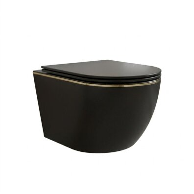 Miska WC wisząca Corciano Clarity Midnight Gold Czarny Mat ze Złotym Akcentem 49 cm