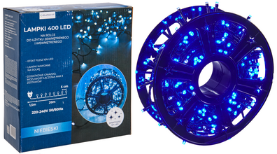 Lampki 400 LED 10% flash na rolce, dodatkowe gniazdo niebieskie 