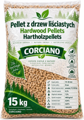 PELLET DRZEWNY CORCIANO OPAŁ ZIMOWY WOREK 15KG ŻWIREK DREWNIANY
