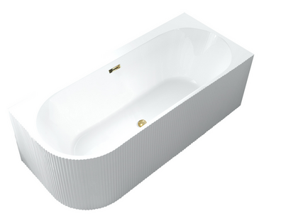 Wanna wolnostojąca przyścienna NAROŻNA PULA PRAWA Prążkowana 170 x 75 x 58 cm biała system przelewowy Wanna wolnostojąca przyścienna NAROŻNA PULA PRAWA Prążkowana 170 x 75 x 58 cm biała system przelewowy