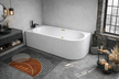 Wanny wolnostojące - Wanna wolnostojąca przyścienna NAROŻNA PULA Lewa Prążkowana 160 x 75 x 58 cm biała system przelewowy  (2)