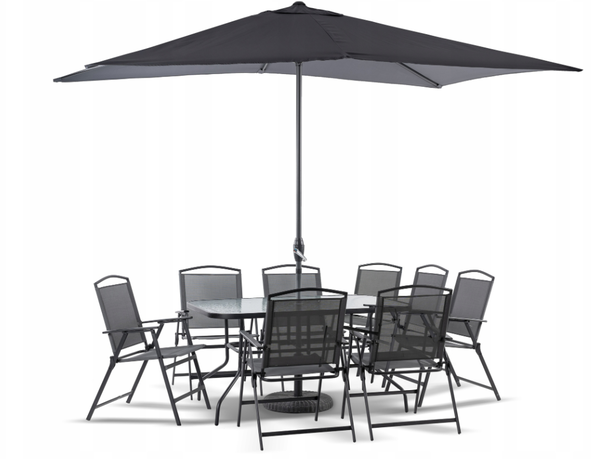 Zestawy mebli - Kompletny Zestaw Ogrodowy Risari, Stół 140 cm plus 8 krzeseł, parasol Składany (1)
