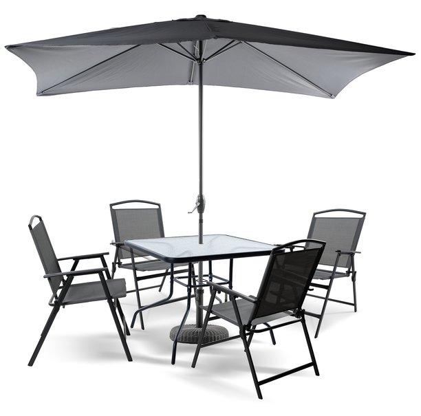 Zestawy mebli - Kompletny Zestaw Ogrodowy Risari, Stół 90 cm plus 4 krzeseł, parasol Składany (1)