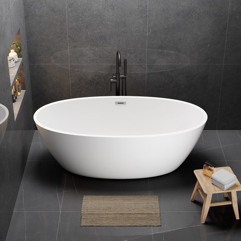 Wanny wolnostojące - Wanna Reykjavik 175 x 100 cm wolnostojąca Akrylowa biała system przelewowy (2)