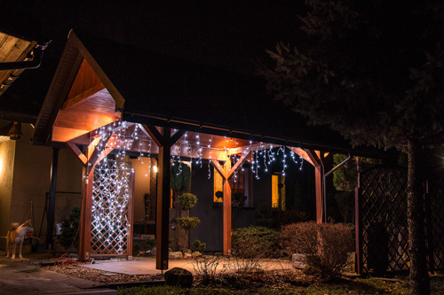 Boże Narodzenie - Sople 100 LED do użytku zewnętrznego 8 programów zimny biały (9)