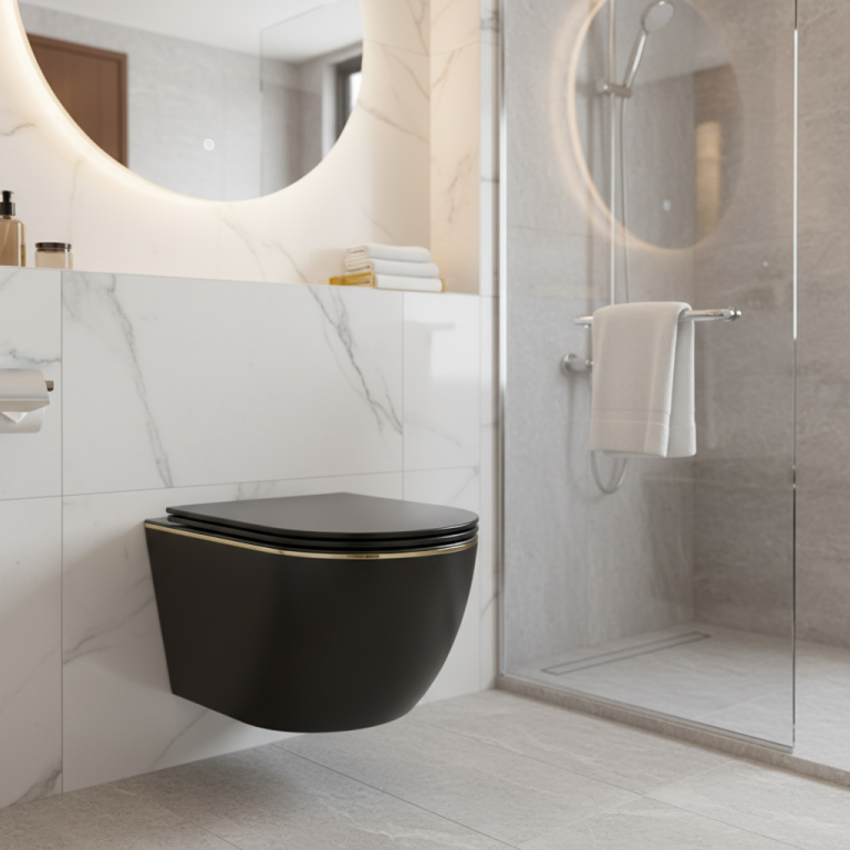 Akcesoria łazienkowe - Miska WC wisząca Corciano Clarity Midnight Gold Czarny Mat ze Złotym Akcentem 49 cm (2)