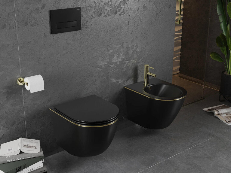 Akcesoria łazienkowe - Miska WC wisząca Corciano Clarity Midnight Gold Czarny Mat ze Złotym Akcentem 49 cm (3)