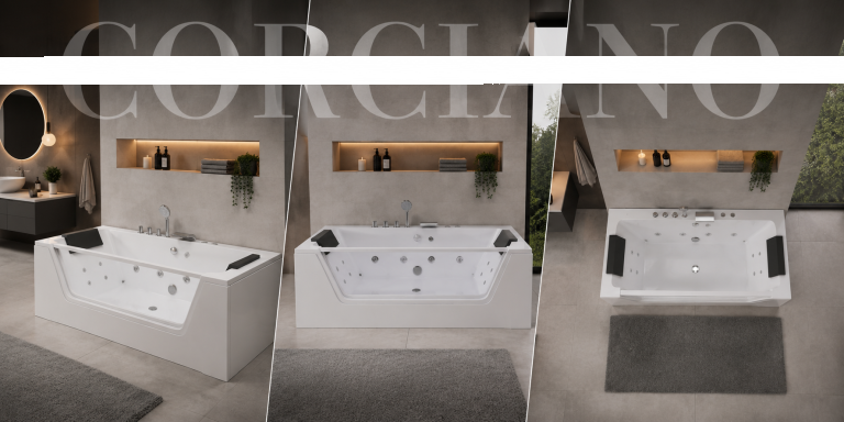 Z hydromasażem  - Wanna Łazienkowa Cannes z Hydromasażem  170 x 80 cm wolnostojąca Akrylowa Jacuzzi (9)