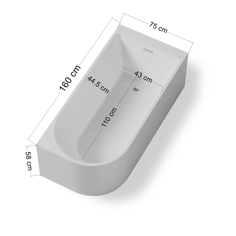 Wanny wolnostojące - Wanna wolnostojąca przyścienna NAROŻNA PULA PRAWA 160 x 75 cm biała system przelewowy  (16) Wanny wolnostojące - Wanna wolnostojąca przyścienna NAROŻNA PULA PRAWA 160 x 75 cm biała system przelewowy  (16)