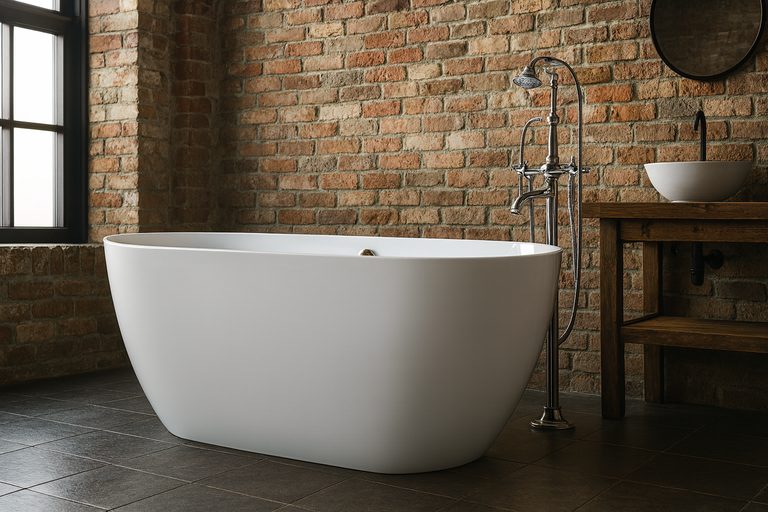 Wanny wolnostojące - Wanna wolnostojąca 150 x 75 cm biała owalna akrylowa + syfon BARI (4)