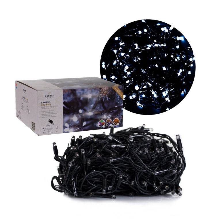 Boże Narodzenie - Lampki Choinkowe 300 LED Premium Białe Zimne z dodatkowym gniazdem (1)