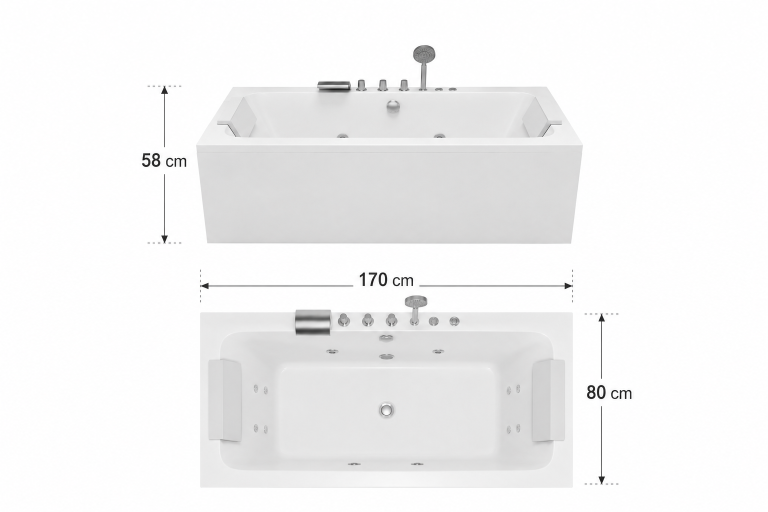 Z hydromasażem  - Wanna Łazienkowa Genua z Hydromasażem  170 x 80 cm wolnostojąca Akrylowa Jacuzzi (4)