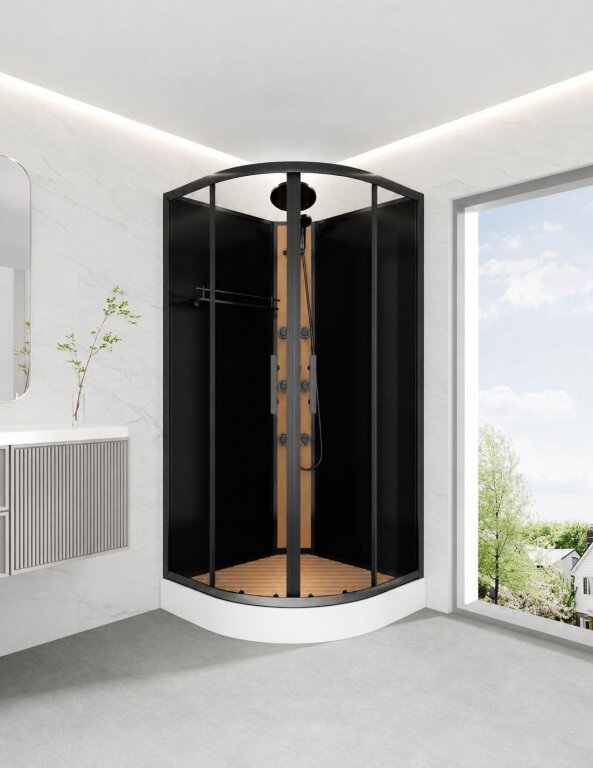 Kabiny prysznicowe - Kabina prysznicowa z hydromasażem 90x90 narożna Corciano Rivaro czarna (2)