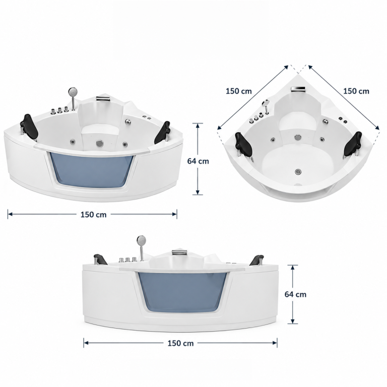 Łazienka - Wanna Łazienkowa Nicea z Hydromasażem  150x150x64 cm narożna Akrylowa Jacuzzi (3)
