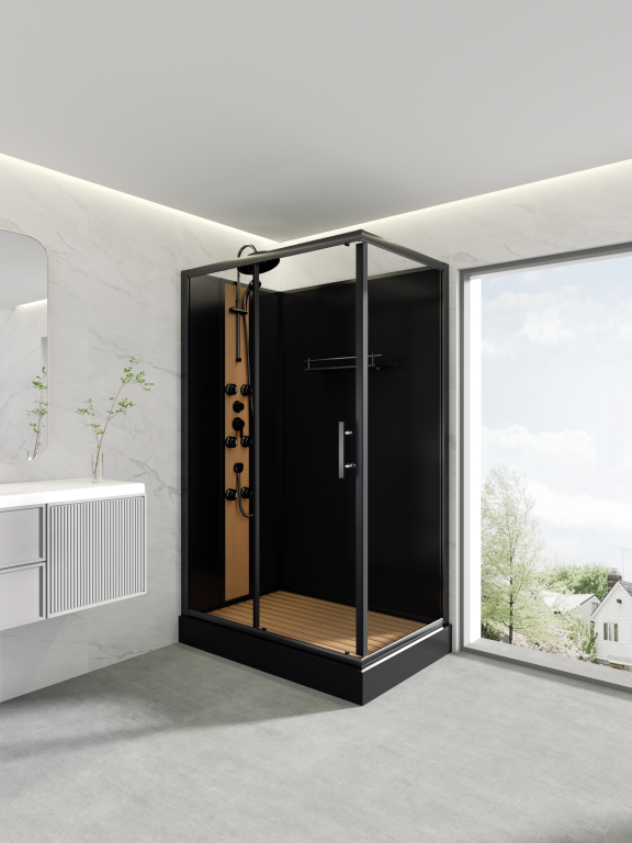 Kabiny prysznicowe - Kabina prysznicowa z hydromasażem 120x80 prostokątna Corciano Clarea czarna (2)