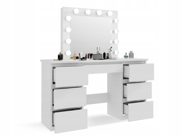 Toaletki - Toaletka z lustrem kosmetyczka 12 LED 7 szuflad zimny biały (7)