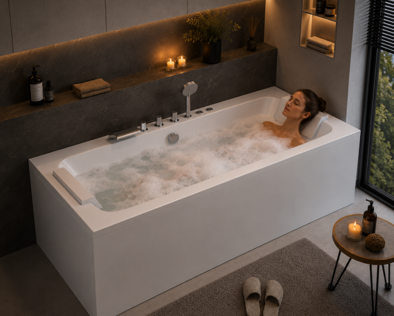Z hydromasażem  - Wanna Łazienkowa Genua z Hydromasażem  170 x 80 cm wolnostojąca Akrylowa Jacuzzi (8)
