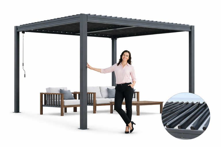 Altany - Pergola Altana Tarasowa Antracytowa z otwieranym dachem ALUMINIOWA 3x4m Corciano (1)