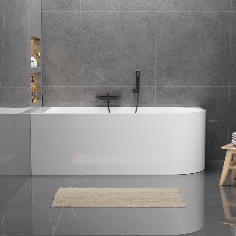 Wanny wolnostojące - Wanna wolnostojąca przyścienna NAROŻNA PORTO LEWA 180 x 80 x 58 cm biała system przelewowy boczny (6)