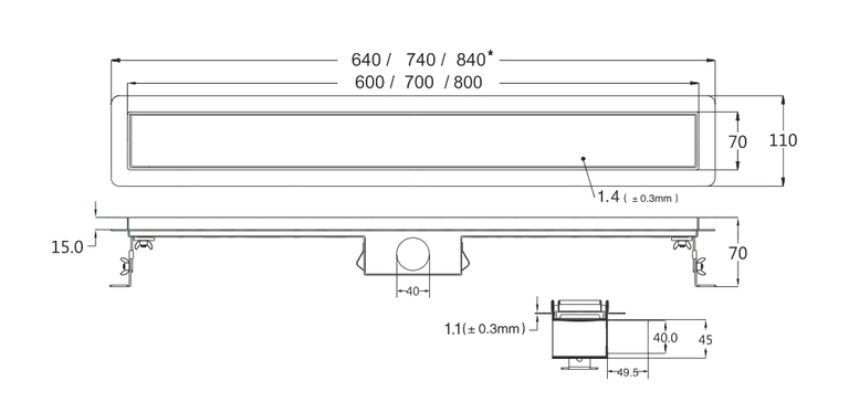Odpływy liniowe - Odpływ liniowy 2w1 80 cm niski (9) Odpływy liniowe - Odpływ liniowy 2w1 80 cm niski (9)