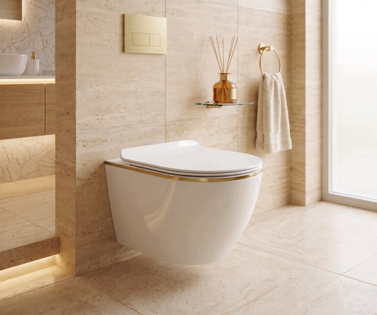 Miski WC - Miska WC Wisząca Corciano Nexa Base Gold Bialy połysk 49x37 cm (5)