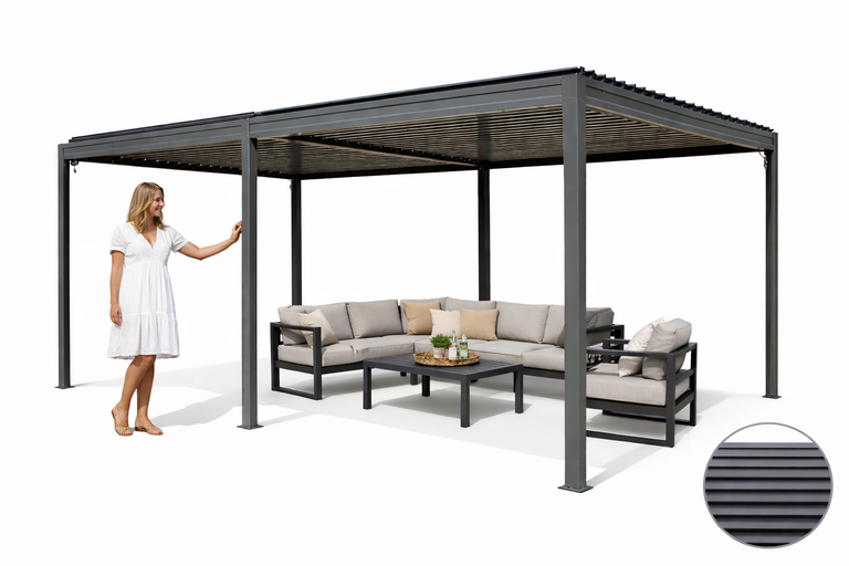 Altany - Pergola Altana Tarasowa Antracytowa z otwieranym dachem ALUMINIOWA 3x6m Corciano (1)