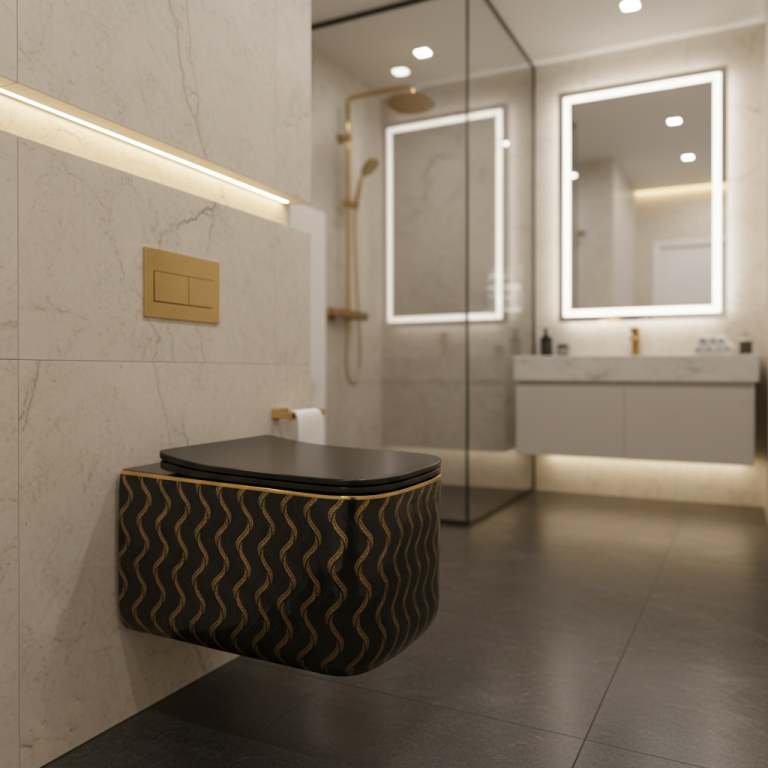 Akcesoria łazienkowe - Miska WC wisząca Corciano Nexa 2 Midnight Gold Edition Czarno-Złota 51x34x35 cm (2)