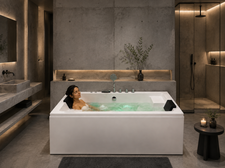 Wanny wolnostojące -  Wanna Łazienkowa z Hydromasażem  Mentona 180 x 120 cm wolnostojąca Akrylowa LED Jacuzzi SPA kompletna (10)
