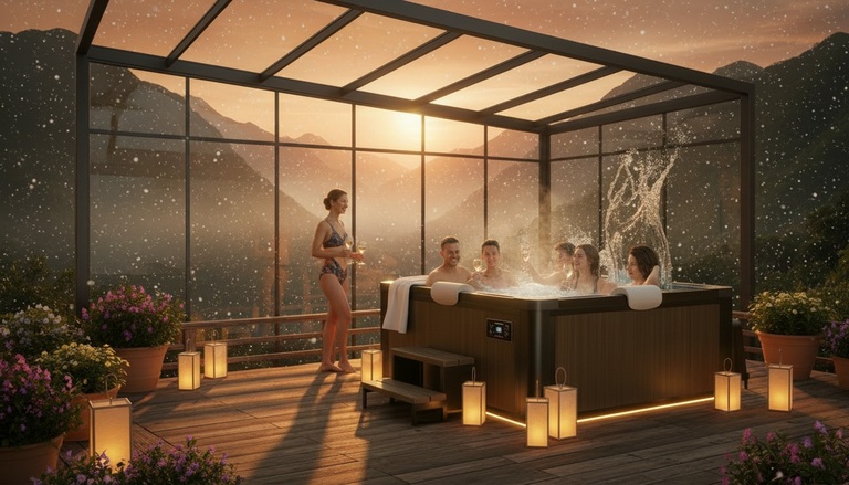 Jacuzzi ogrodowe - Jacuzzi ogrodowe panelowe całoroczne 6 osobowe Spa Kwadratowe 159 x 159 x 70 cm (6)