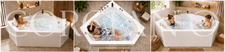 Wanny wolnostojące - Wanna Łazienkowa RIMINI z Hydromasażem  150 x 150 cm wolnostojąca Akrylowa Jacuzzi Narożna (11)