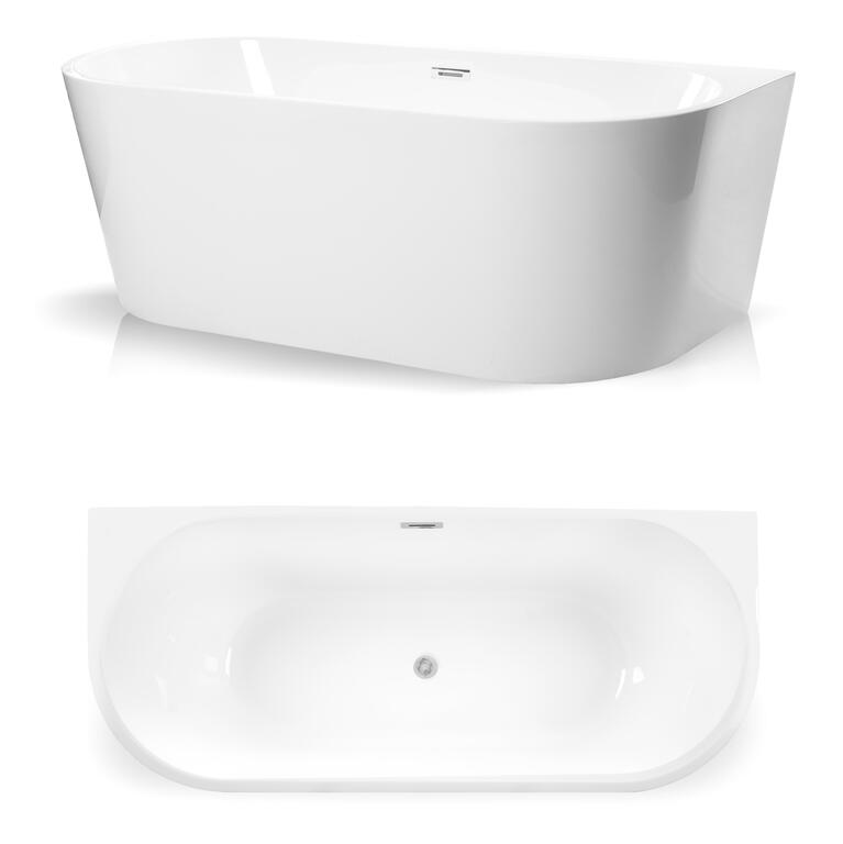 Wanny wolnostojące - Wanna wolnostojąca przyścienna 170 x 80 cm biała system przelewowy Pari (2)