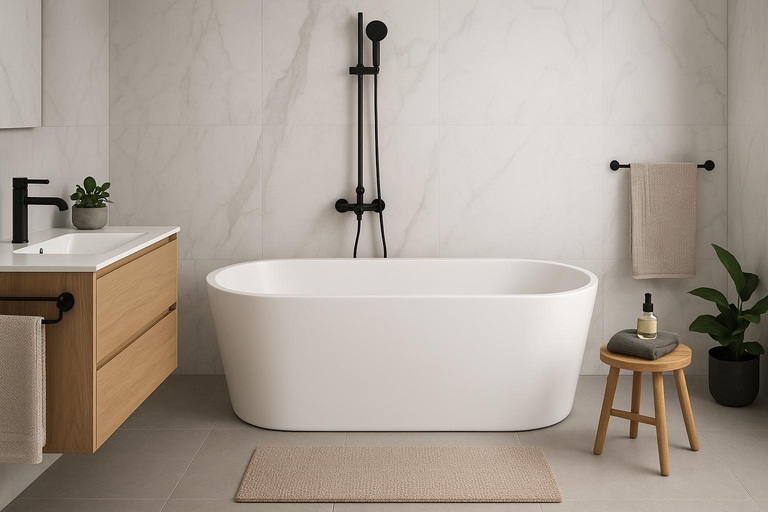 Wanny wolnostojące - Wanna Matt 170 x 75 cm wolnostojąca Akrylowa Łazienkowa Corciano BEZ SYFONU (3)