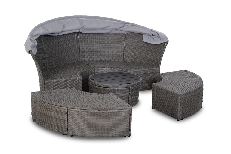 Meble ogrodowe - Wyspa Ogrodowa Bari Sofa Rattan leżanka łóżko polowe plażowe Stolik regulowany Parasol Poduszki  (9)