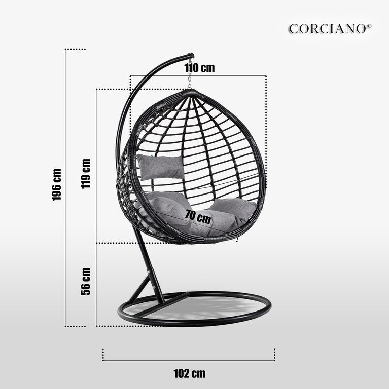 Fotele wiszące - Fotel Wiszący Siena Czarny / Czarny/Antracytowy  (6)