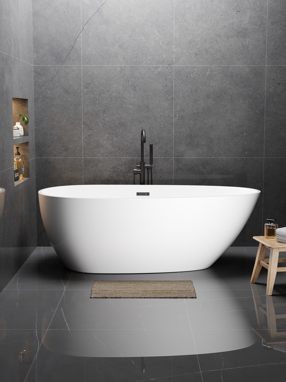 Wanny wolnostojące - Wanna Gullfoss 170 x 75 cm wolnostojąca Akrylowa biała system przelewowy (2)
