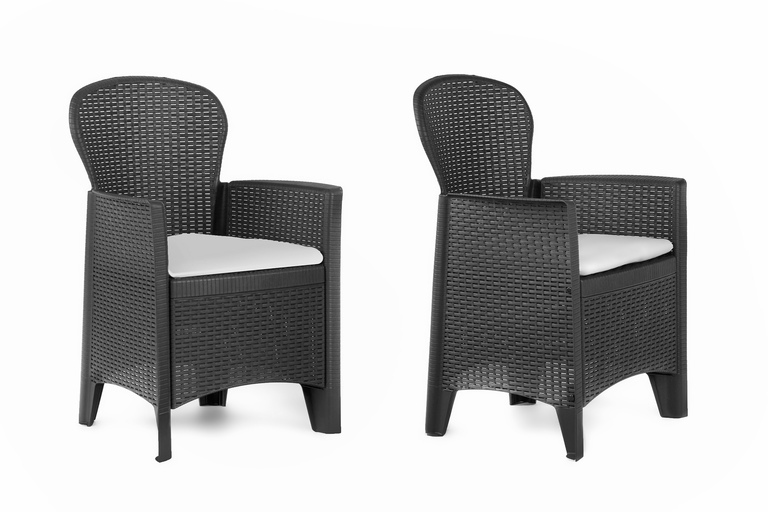 Krzesła ogrodowe - Fotel ogrodowy Folia Antracyt szara poduszka rattan (5)