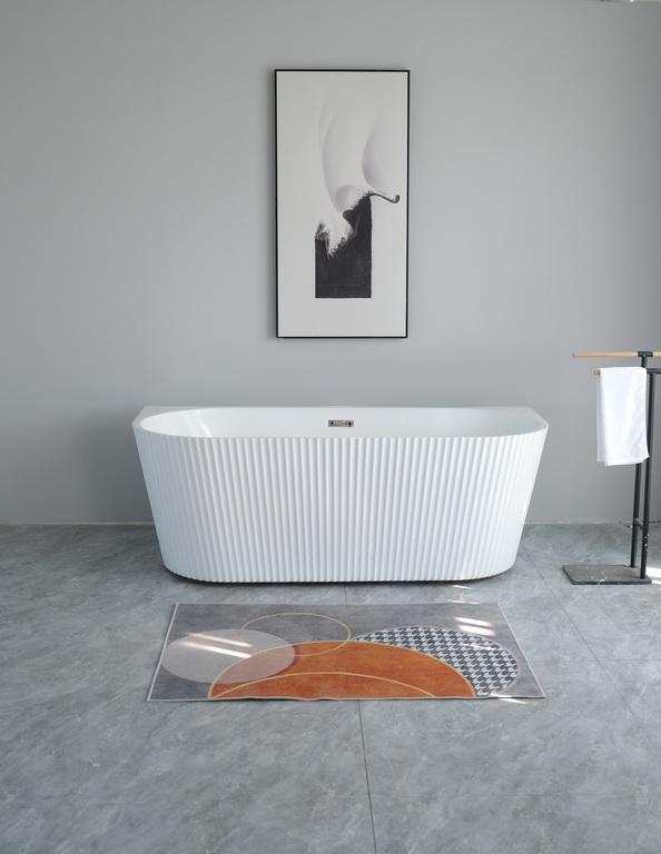 Wanny wolnostojące - Wanna Pari 170 x 75 x 58 cm wolnostojąca przyścienna w prążki biała z przelewem (4)