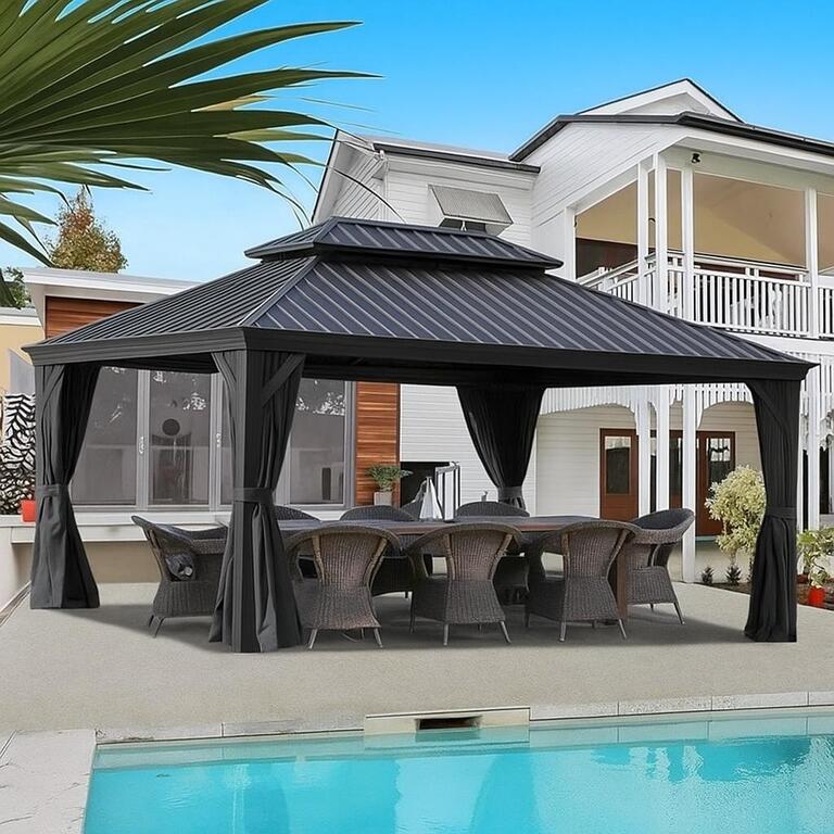 Pawilony ogrodowe - Pawilon Ogrodowy PREMIUM 3.65 x 4.85m Wiata ogrodowa Corciano Stalowy dach (2)