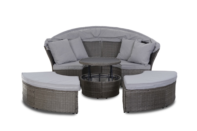 Meble ogrodowe - Wyspa Ogrodowa Bari Sofa Rattan leżanka łóżko polowe plażowe Stolik regulowany Parasol Poduszki  (8)